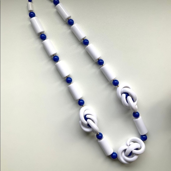 VTG 70s 80s Blue and White Post New Wave Necklace - Picture 3 of 4